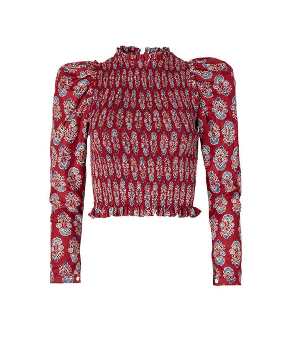 Alix of Bohemia Emma Smock Block Print Cotton Top Red Sz XS